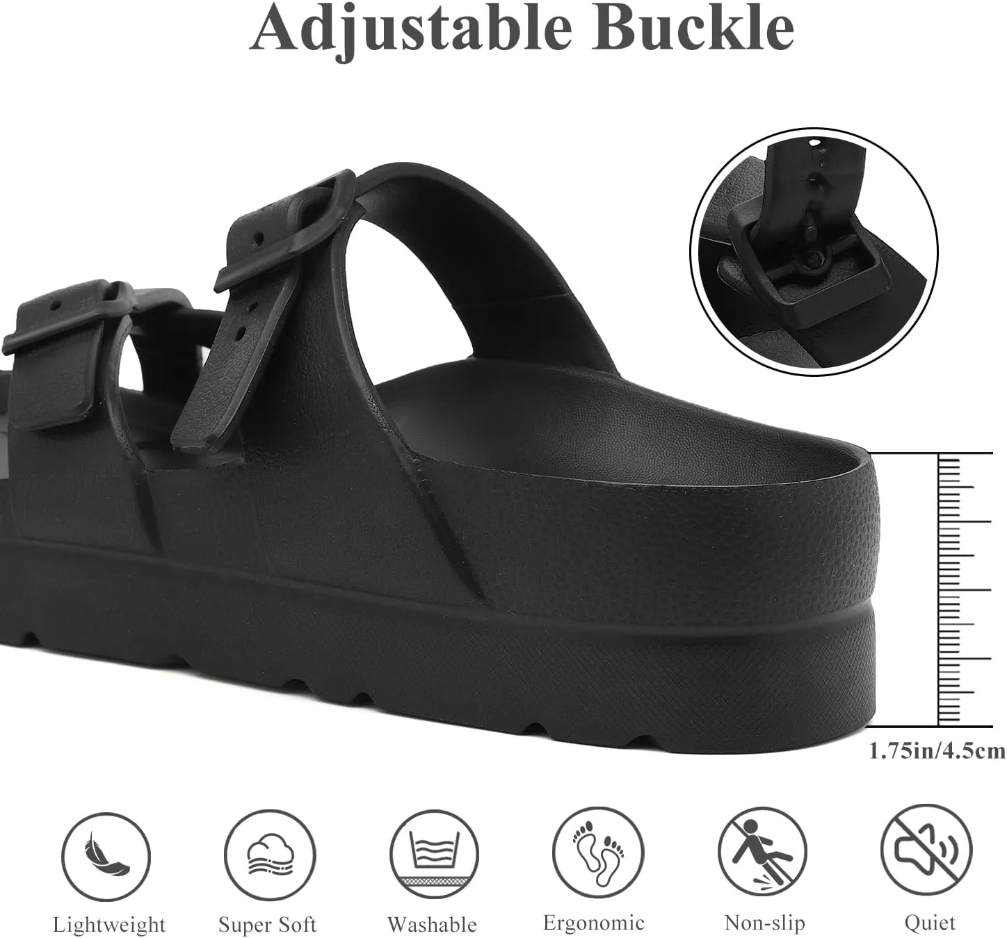 Women's Platform Flip Flops with Arch Support, Eva Lightweight Chunky Slide Sandals for Women, Fashion Comfort Summer Beach Sandal with Adjustable Buckle, Sandalias De Plataforma Para Mujer