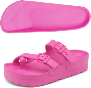 Women's Platform Flip Flops with Arch Support, Eva Lightweight Chunky Slide Sandals for Women, Fashion Comfort Summer Beach Sandal with Adjustable Buckle, Sandalias De Plataforma Para Mujer