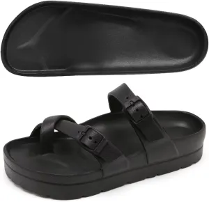 Women's Platform Flip Flops with Arch Support, Eva Lightweight Chunky Slide Sandals for Women, Fashion Comfort Summer Beach Sandal with Adjustable Buckle, Sandalias De Plataforma Para Mujer