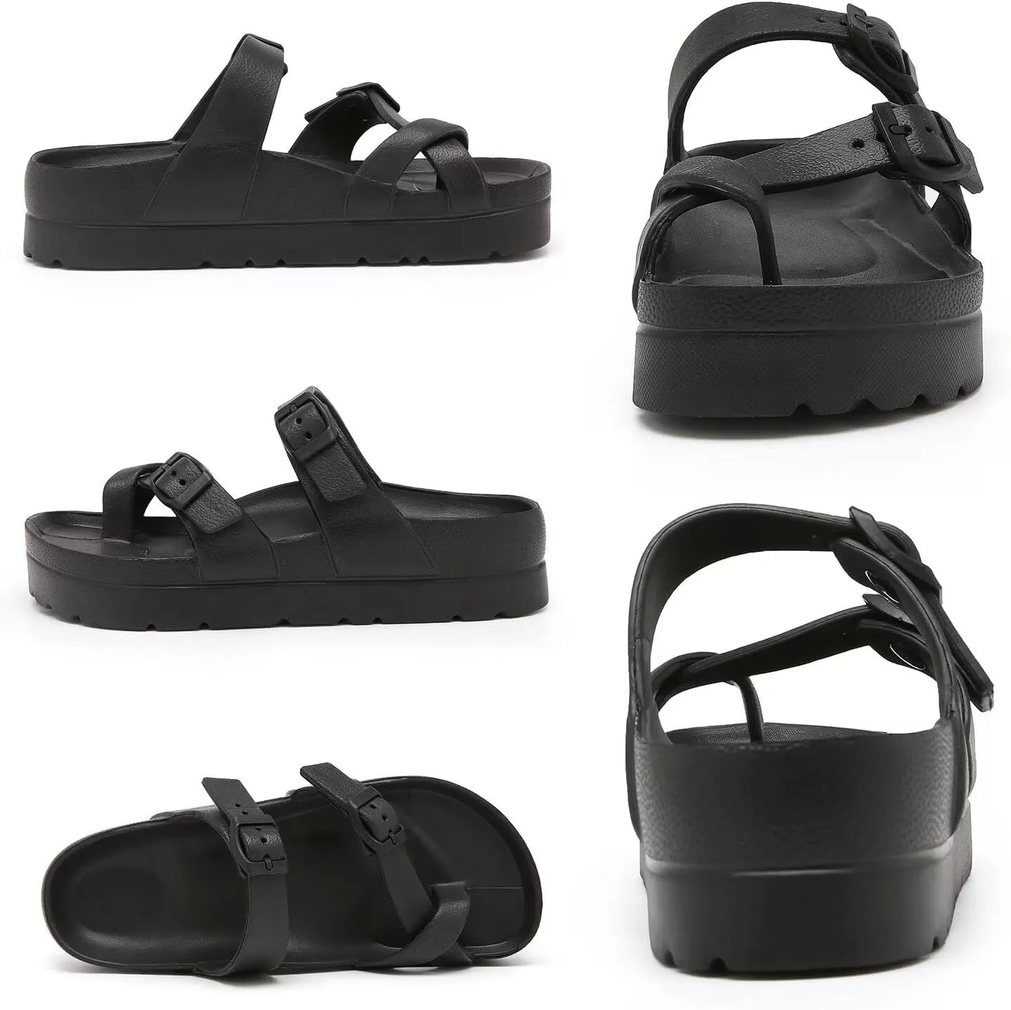 Women's Platform Flip Flops with Arch Support, Eva Lightweight Chunky Slide Sandals for Women, Fashion Comfort Summer Beach Sandal with Adjustable Buckle, Sandalias De Plataforma Para Mujer