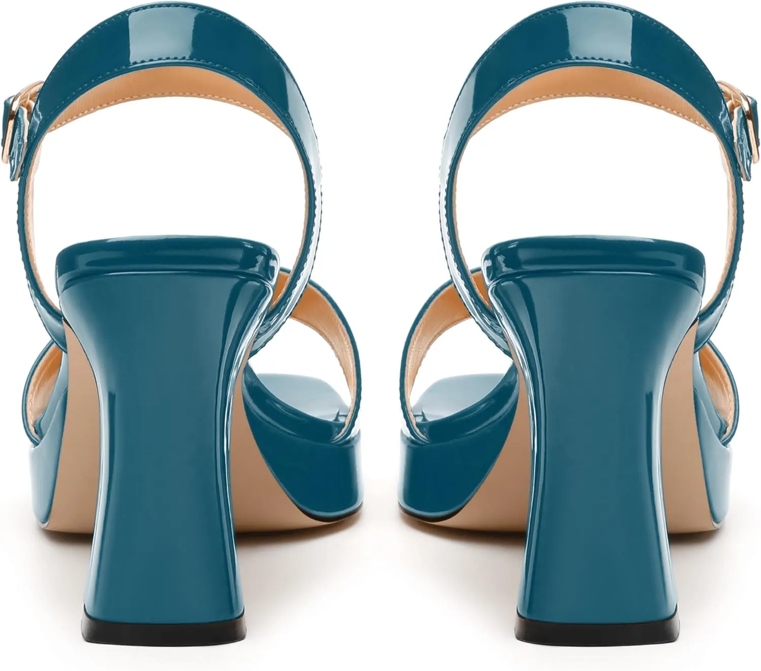 Womens Platform Sandals, Chunky High Heel Sqaure Teo Sandals, Open Toe Comfort Dress Sandals for Women, Ankle Strap Buckle Patent Sandals