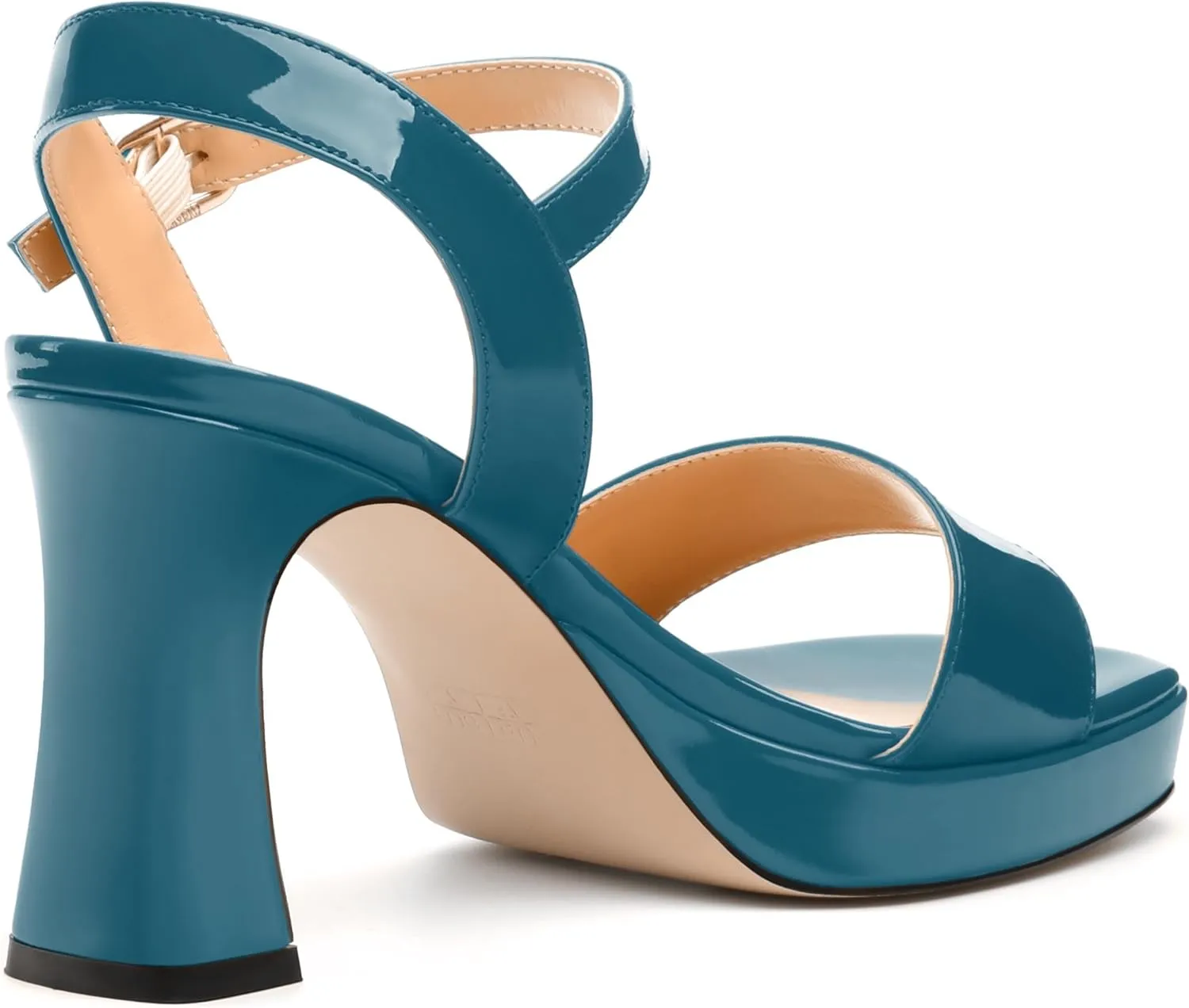 Womens Platform Sandals, Chunky High Heel Sqaure Teo Sandals, Open Toe Comfort Dress Sandals for Women, Ankle Strap Buckle Patent Sandals