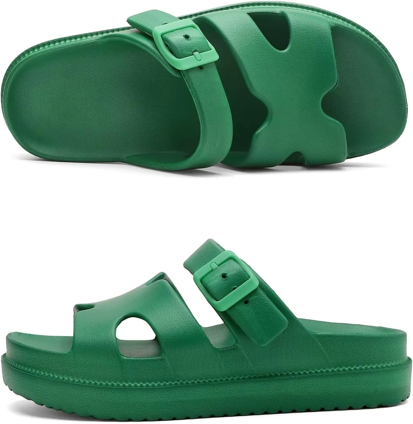 Womens Platform Sandals with Arch Support, Summer Beach Slides Adjustable Buckle, Women Comfort Lightweight Chunky Cushion Slip on H-Strap Sandal
