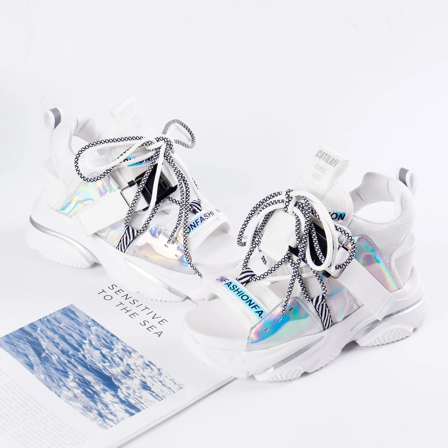 Women's Platform Wedge Sandals, Open-toe Colored Casual Slope Heel Sandals, Lace-up Light Sports Shoes, Muffin Shoes Cushion Slip-on Design Lightweight Comfort