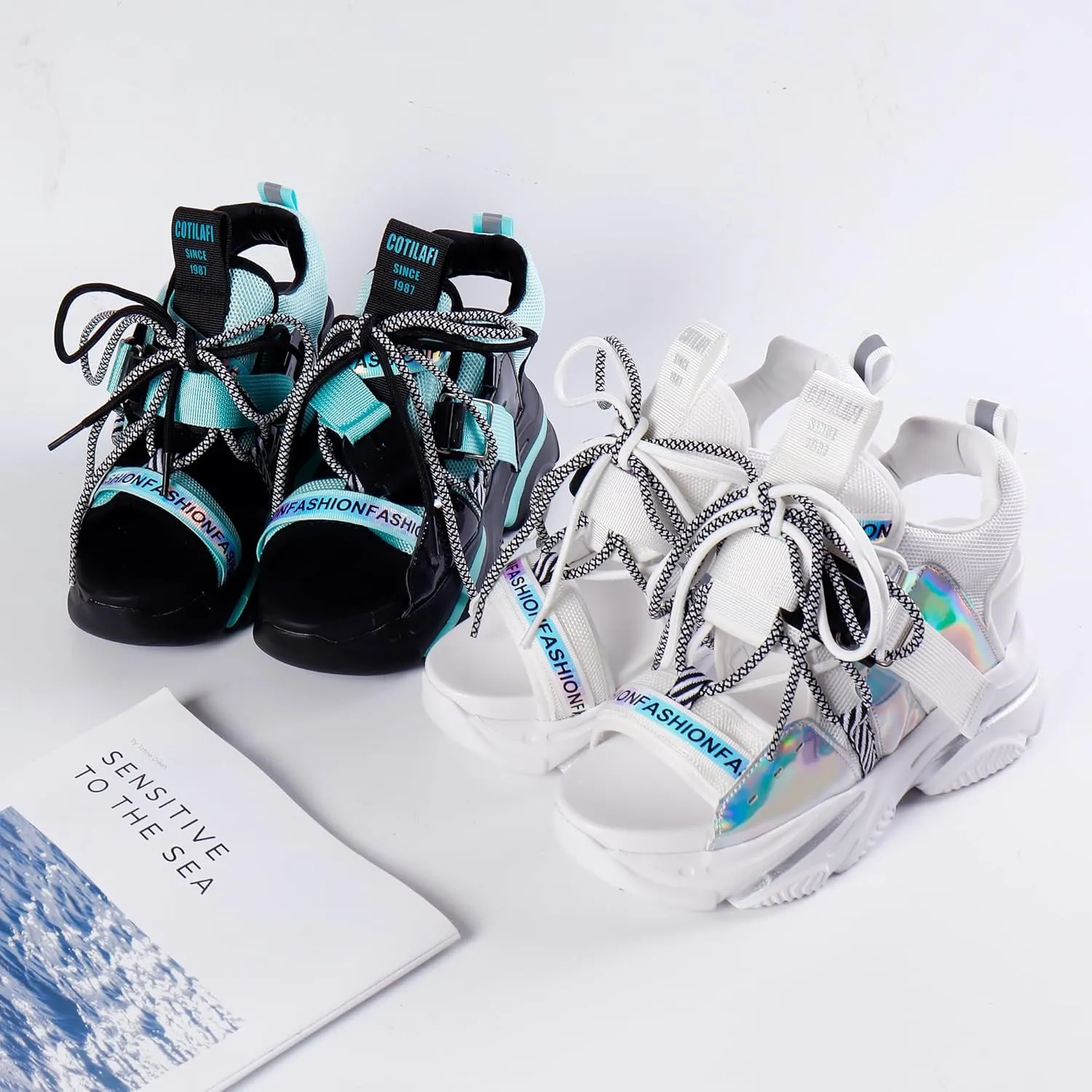 Women's Platform Wedge Sandals, Open-toe Colored Casual Slope Heel Sandals, Lace-up Light Sports Shoes, Muffin Shoes Cushion Slip-on Design Lightweight Comfort