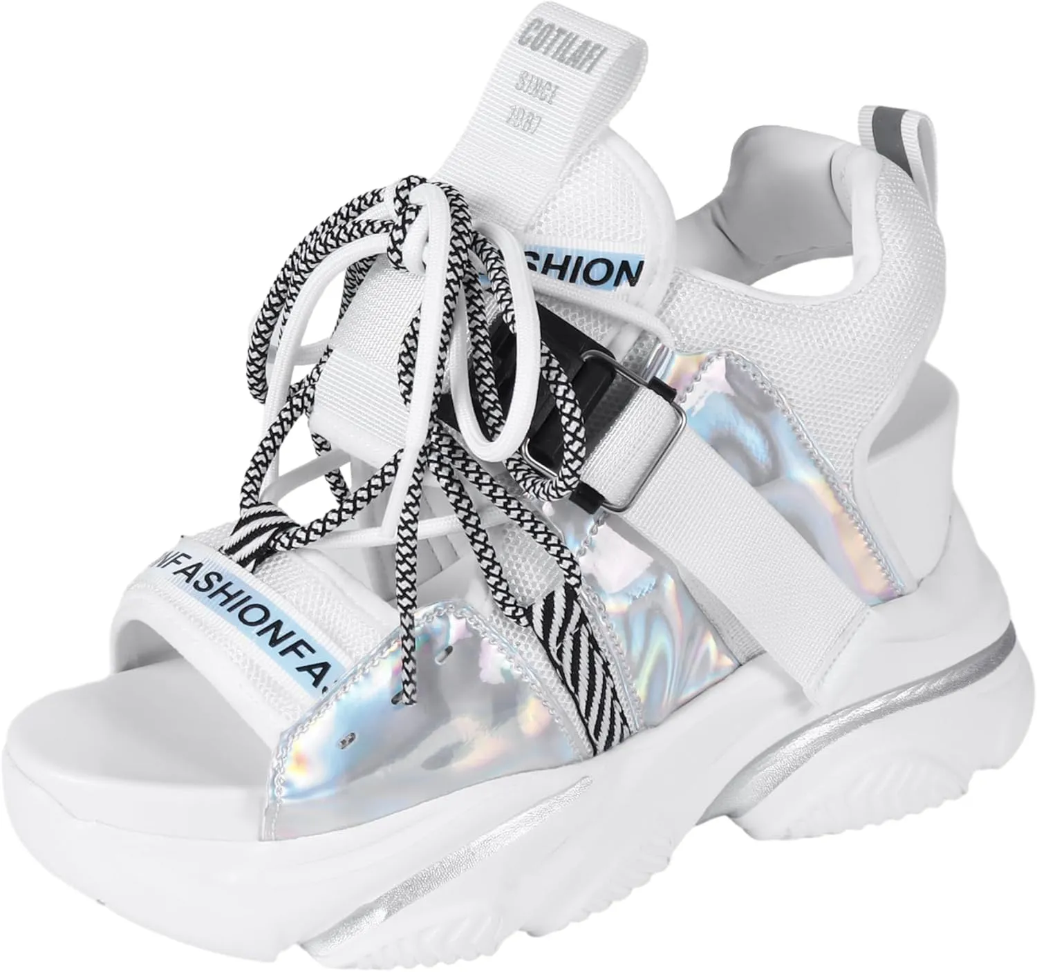 Women's Platform Wedge Sandals, Open-toe Colored Casual Slope Heel Sandals, Lace-up Light Sports Shoes, Muffin Shoes Cushion Slip-on Design Lightweight Comfort