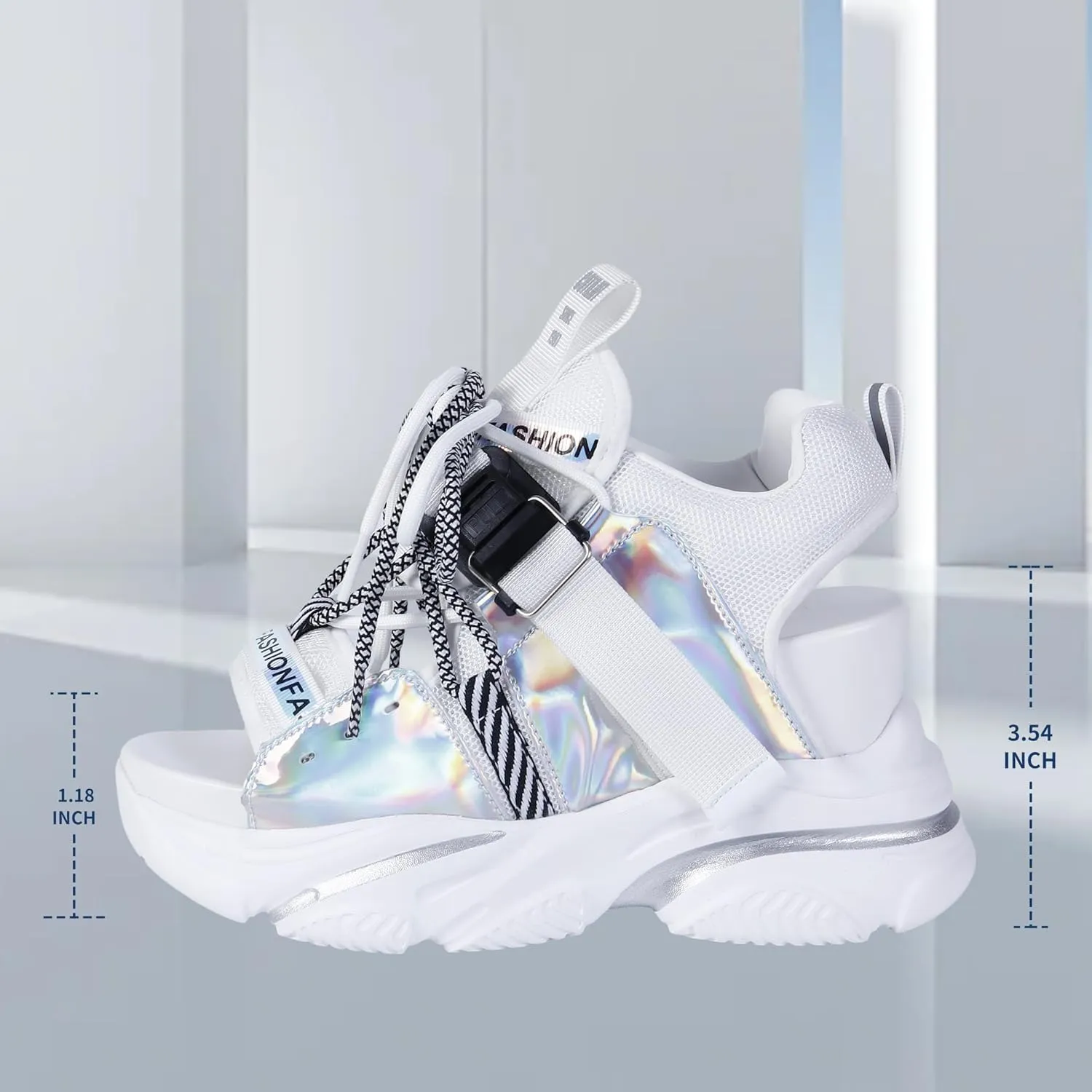 Women's Platform Wedge Sandals, Open-toe Colored Casual Slope Heel Sandals, Lace-up Light Sports Shoes, Muffin Shoes Cushion Slip-on Design Lightweight Comfort