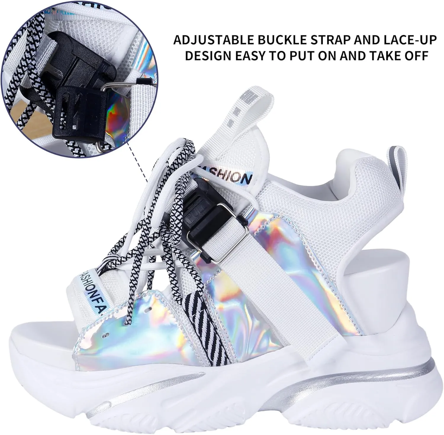 Women's Platform Wedge Sandals, Open-toe Colored Casual Slope Heel Sandals, Lace-up Light Sports Shoes, Muffin Shoes Cushion Slip-on Design Lightweight Comfort