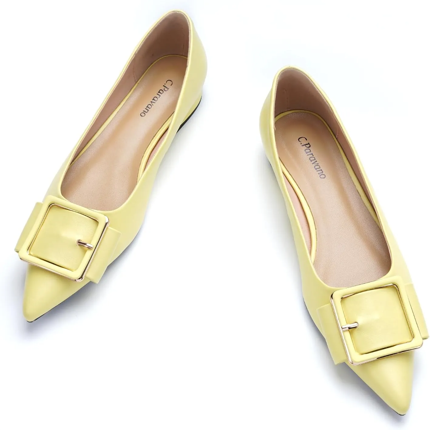Women's Pointed Toe Square Buckle Flats Elegant Slip-On Ballet Flats Comfortable Dressy Shoes for Work Party Daily Wear