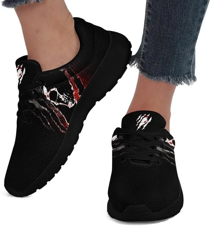 Women's Running Shoes with Unique Skull Rose Print, Non Slip Athletic Gym Training Walking Sneakers for Men