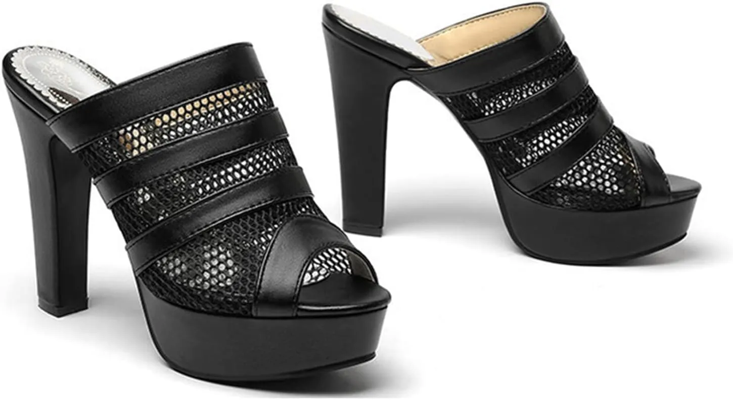 Women's Sandals Block Heel Platform Fish Mouth Open Toe Hollow Mesh Fish Mouth High Heels Fashion Casual Everyday Party Large Size Heel Height 11.5Cm/4.2In Summer Sandals