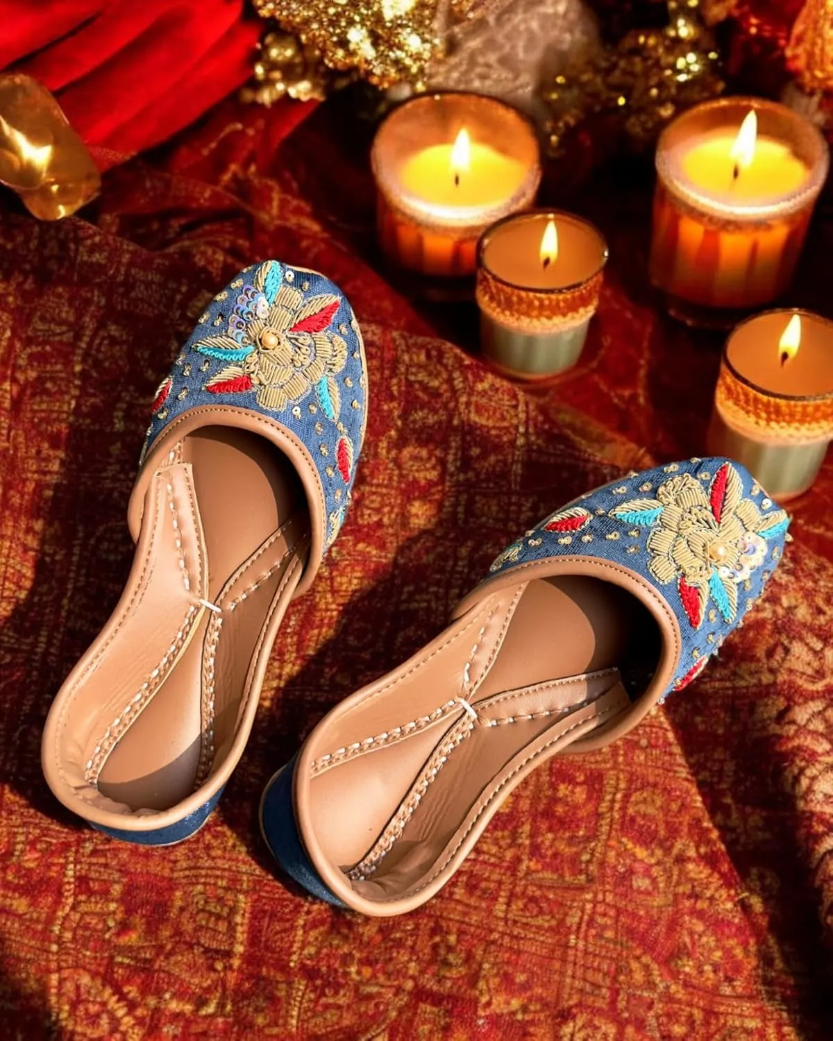 Women's Slip On Traditional Handmade Khussa Bridal Mojari Punjabi Jutti Ethnic Ballet Flats