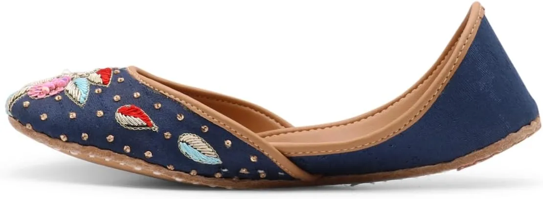 Women's Slip On Traditional Handmade Khussa Bridal Mojari Punjabi Jutti Ethnic Ballet Flats