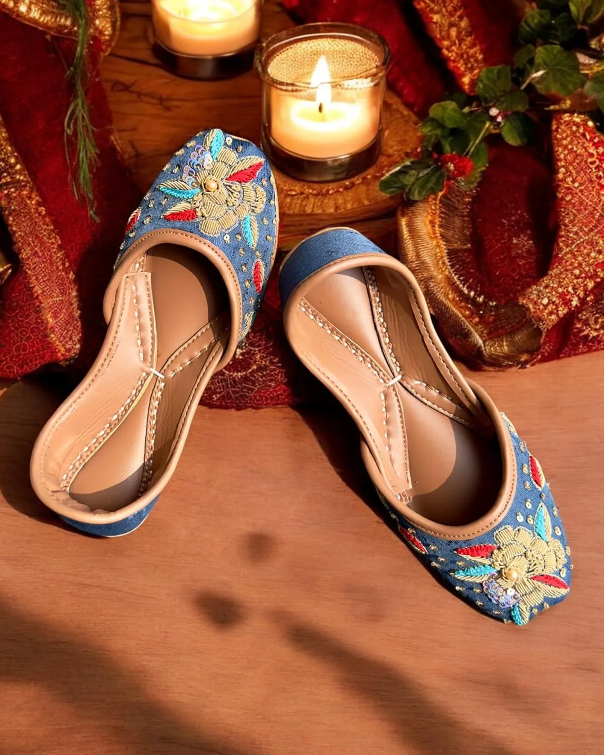 Women's Slip On Traditional Handmade Khussa Bridal Mojari Punjabi Jutti Ethnic Ballet Flats