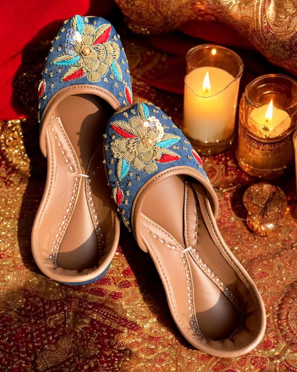 Women's Slip On Traditional Handmade Khussa Bridal Mojari Punjabi Jutti Ethnic Ballet Flats