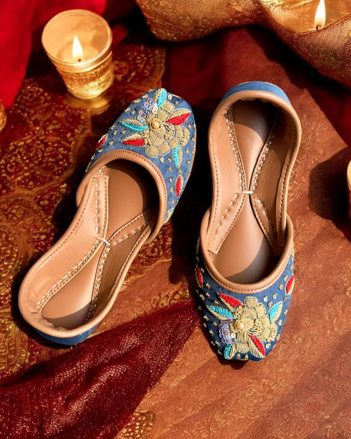 Women's Slip On Traditional Handmade Khussa Bridal Mojari Punjabi Jutti Ethnic Ballet Flats