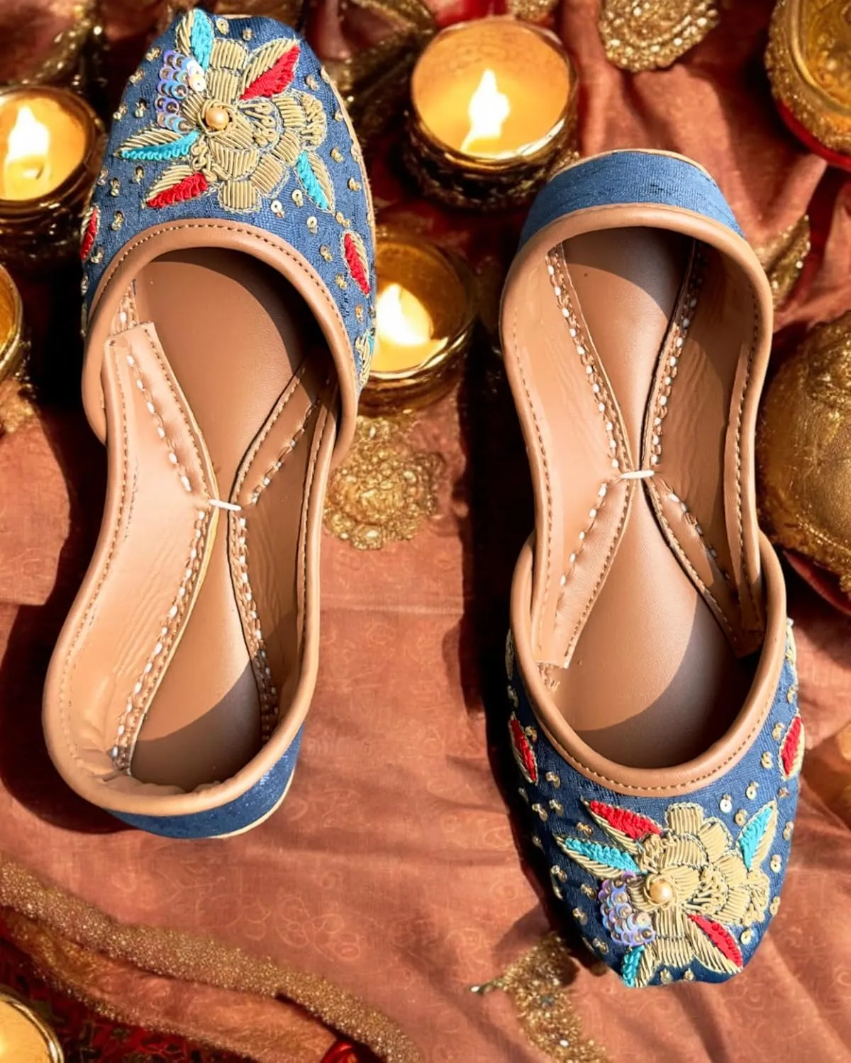 Women's Slip On Traditional Handmade Khussa Bridal Mojari Punjabi Jutti Ethnic Ballet Flats