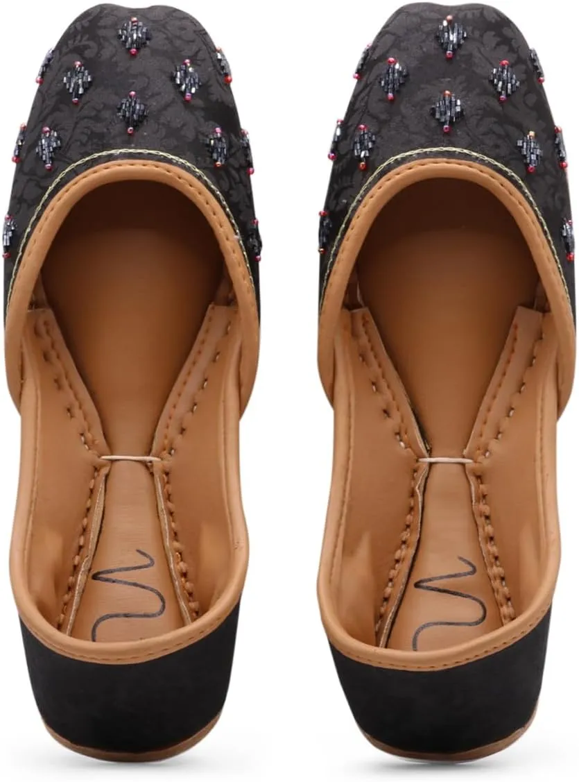 Women's Slip On Traditional Handmade Khussa Bridal Mojari Punjabi Jutti Ethnic Ballet Flats