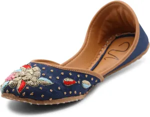 Women's Slip On Traditional Handmade Khussa Bridal Mojari Punjabi Jutti Ethnic Ballet Flats