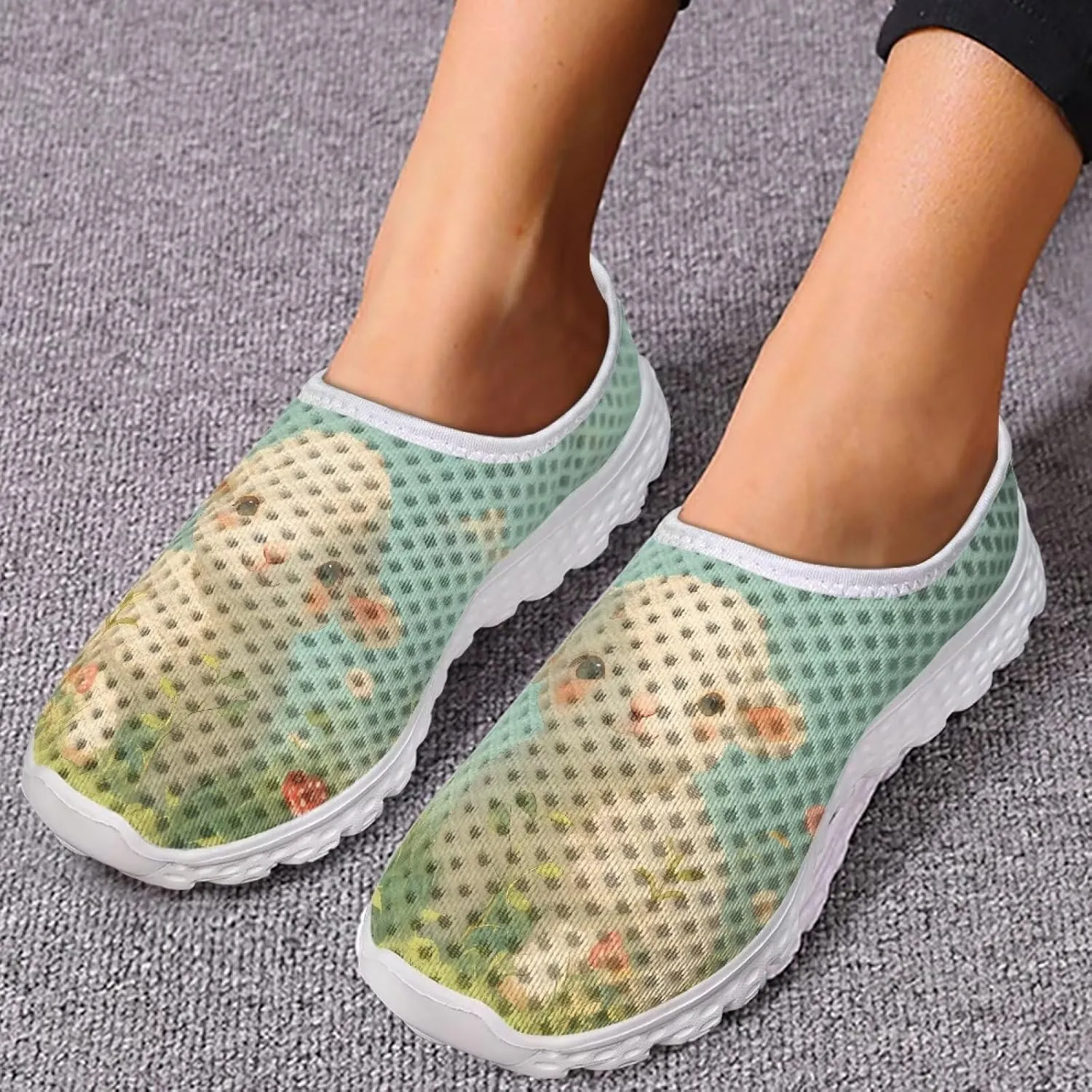 Women's Slip On Walking Running Shoes Ladies Low-top Loafers Lightweight Breathable Mesh Fashion Sneakers US Size 5.5-11.5