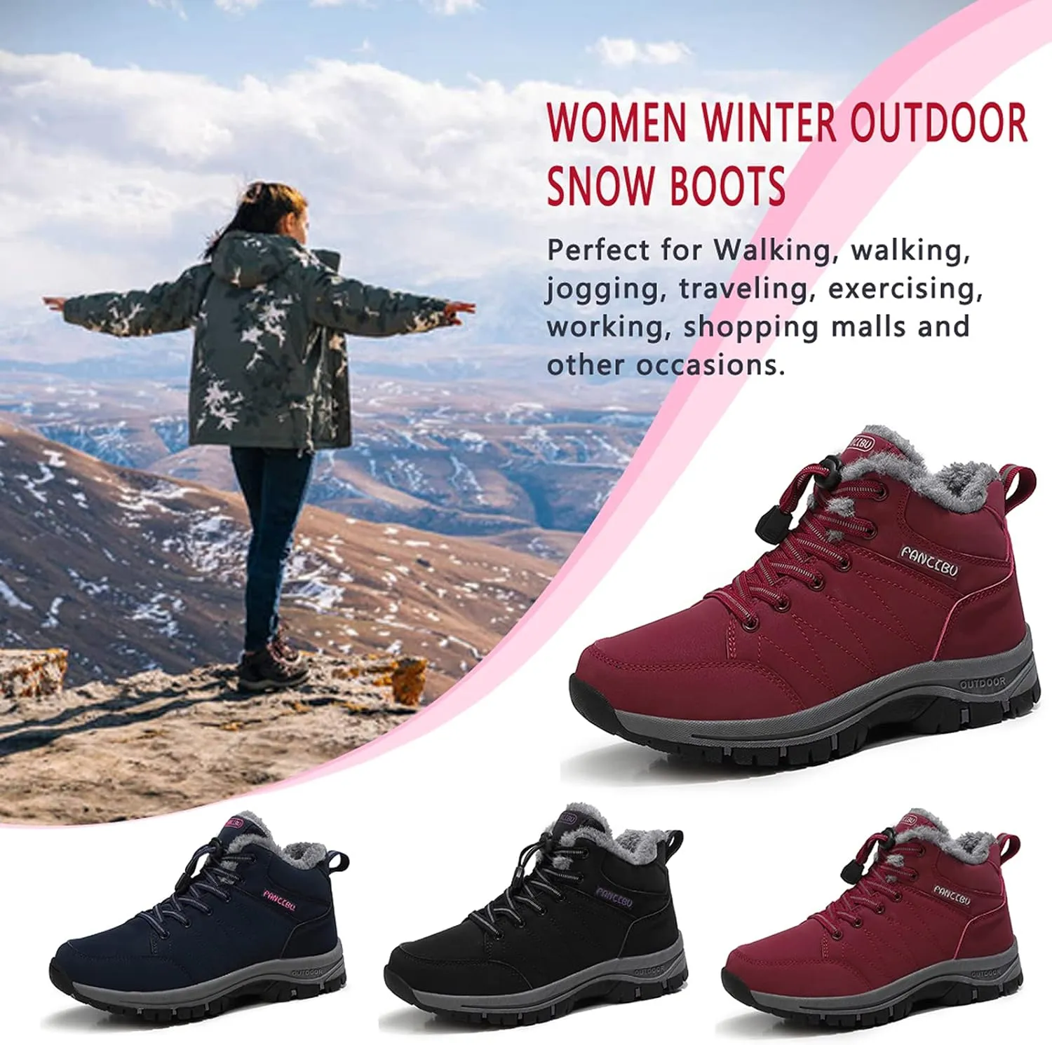 Women's Snow Boots Fur Lined Warm Ankle Boot Waterproof Anti-Slip Winter Outdoor Sports Shoes…