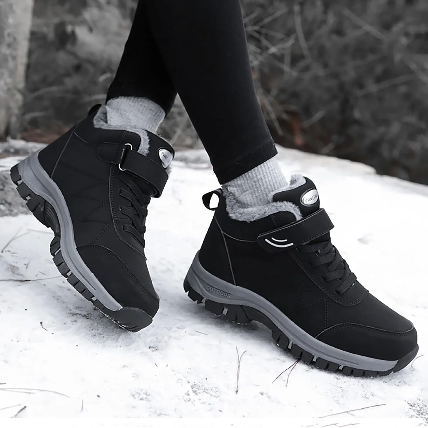Womens Snow Boots Winter Boots for Women Warm Fur Lined Sneakers Comfortable Ankle Booties Outdoor Hiking Boots for Women Casual Fashion Lace-up Sneaker Non-Slip Shoes with Hook Loop