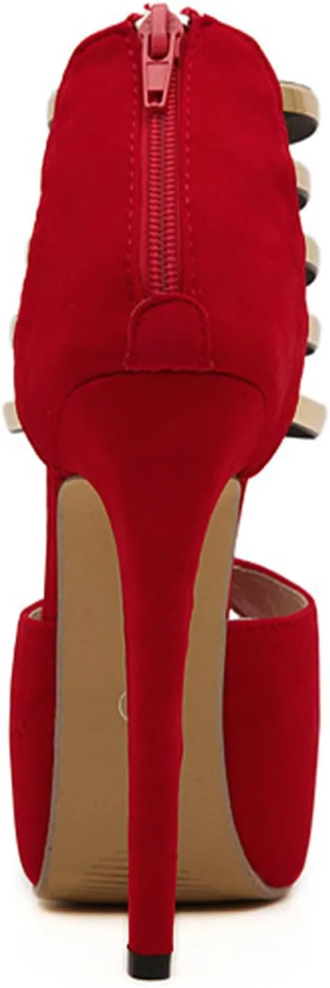 Women's Suede Open Toe Platform Stiletto High Heels Sexy Hollow T-Strap High Heels Fashion Back Zipper High Heel Sandals