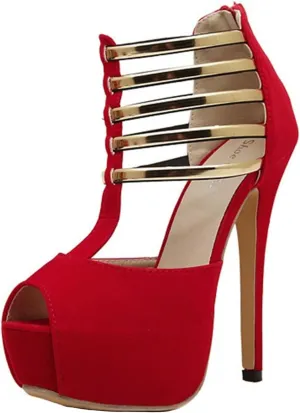 Women's Suede Open Toe Platform Stiletto High Heels Sexy Hollow T-Strap High Heels Fashion Back Zipper High Heel Sandals