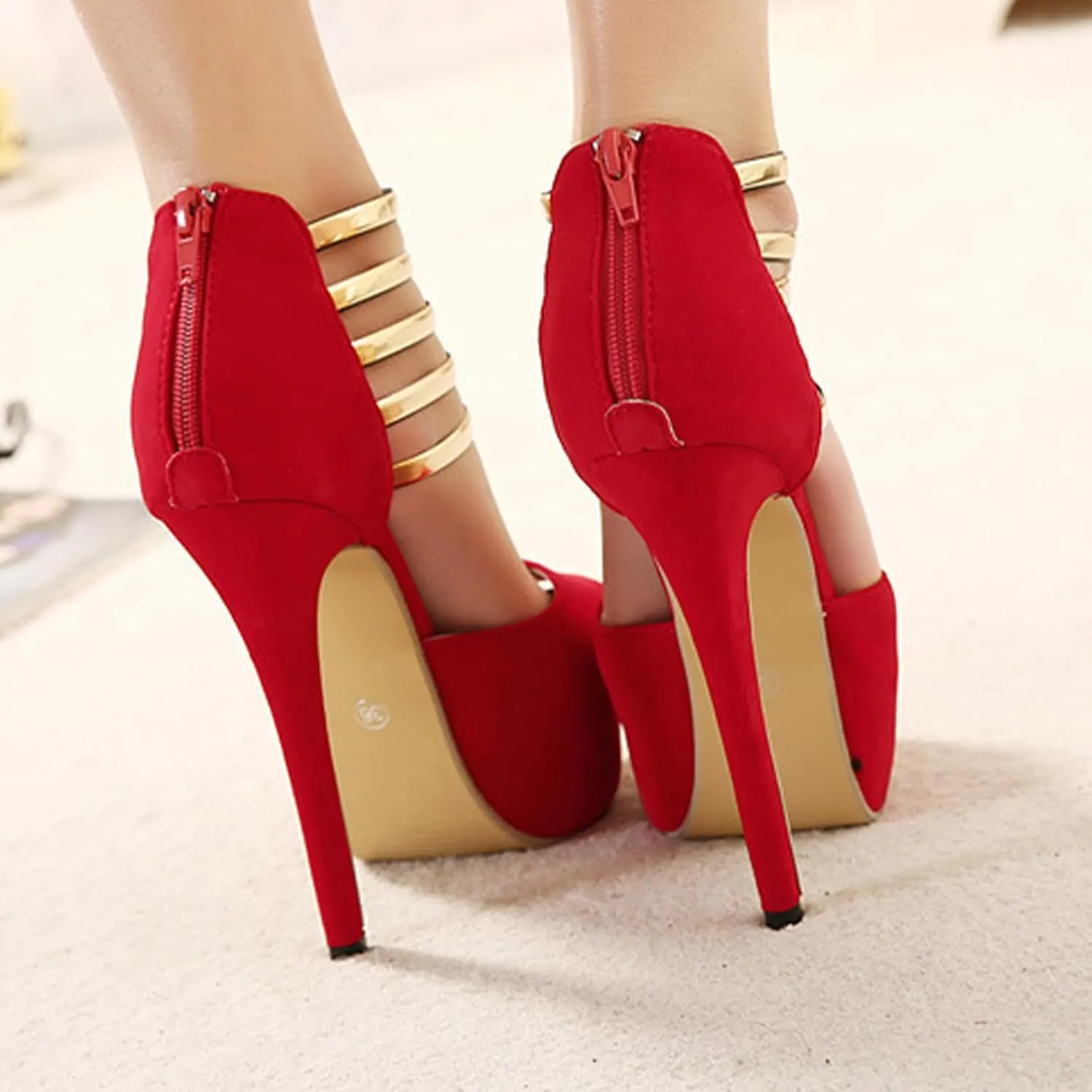 Women's Suede Open Toe Platform Stiletto High Heels Sexy Hollow T-Strap High Heels Fashion Back Zipper High Heel Sandals