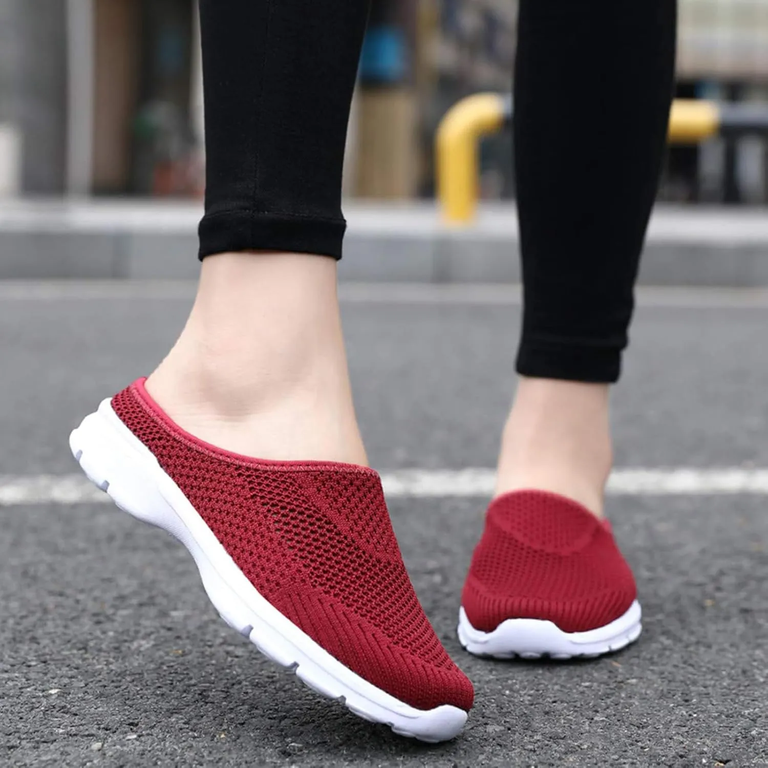 Womens Walking Mules Breathable Mesh Slip On Open Back Sneakers Arch Support Lightweight Comfortable Shoes Sandals for Summer