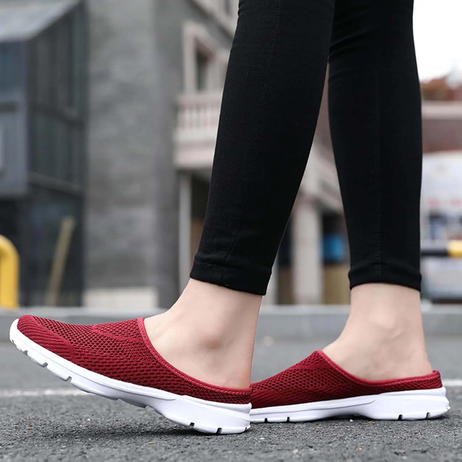 Womens Walking Mules Breathable Mesh Slip On Open Back Sneakers Arch Support Lightweight Comfortable Shoes Sandals for Summer