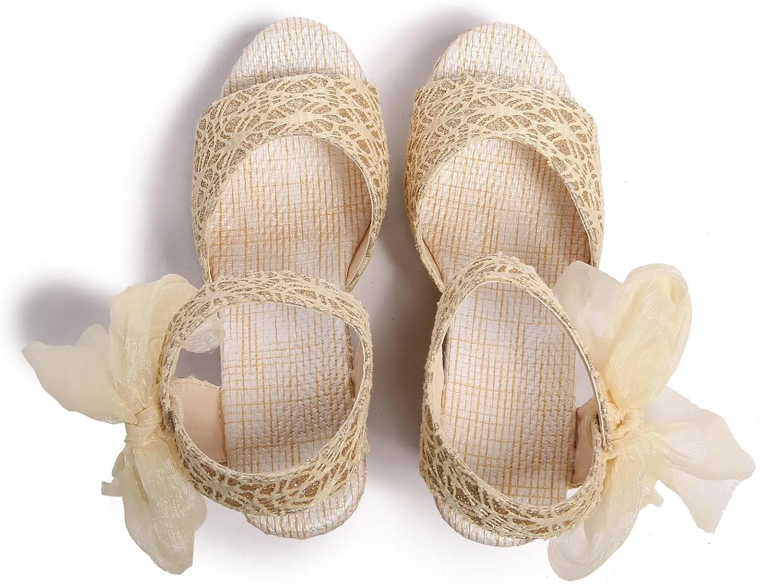 Women's Waterproof Platform Comfortable Slope Heel Sandals, One Strap Lace Pattern with Bowknot Ankle Strap, Open Toe High Heel Casual Shoes
