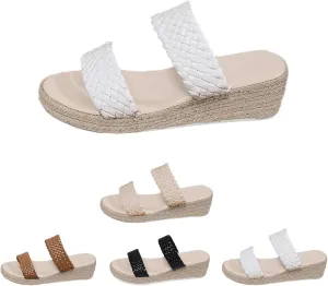 Women's waterproof platform wedge heel sandals casual shoes double strap open toe beach summer slip-on sandals