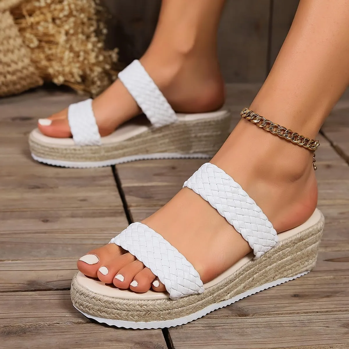 Women's waterproof platform wedge heel sandals casual shoes double strap open toe beach summer slip-on sandals