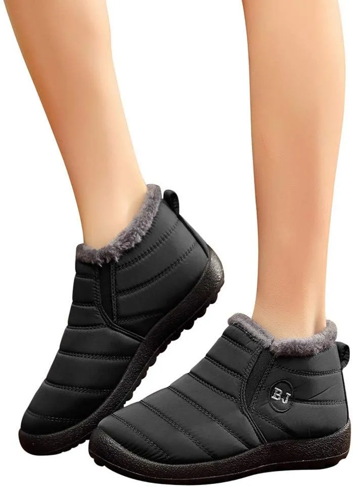 Women's Winter Snow Ankle Boots Fur Lined Waterproof Outdoor Slip On Booties Sneakers Anti-Slip Lightweight Ankle Bootie
