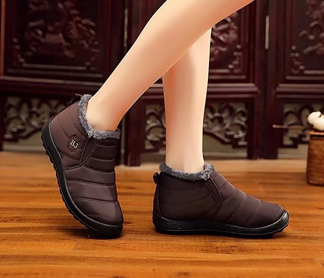 Women's Winter Snow Boots Ankle Booties Slip-Ons Shoes Lightweight Waterproof Warm Fur Lining