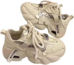 Women's Y2K 2 Inches Chunky Platform Dad Shoes - Retro Streetwear Fashion Sneakers with Pull Tabs, Comfortable Thick Sole Casual Shoes (Beige/Black, Beige/Red, Beige)