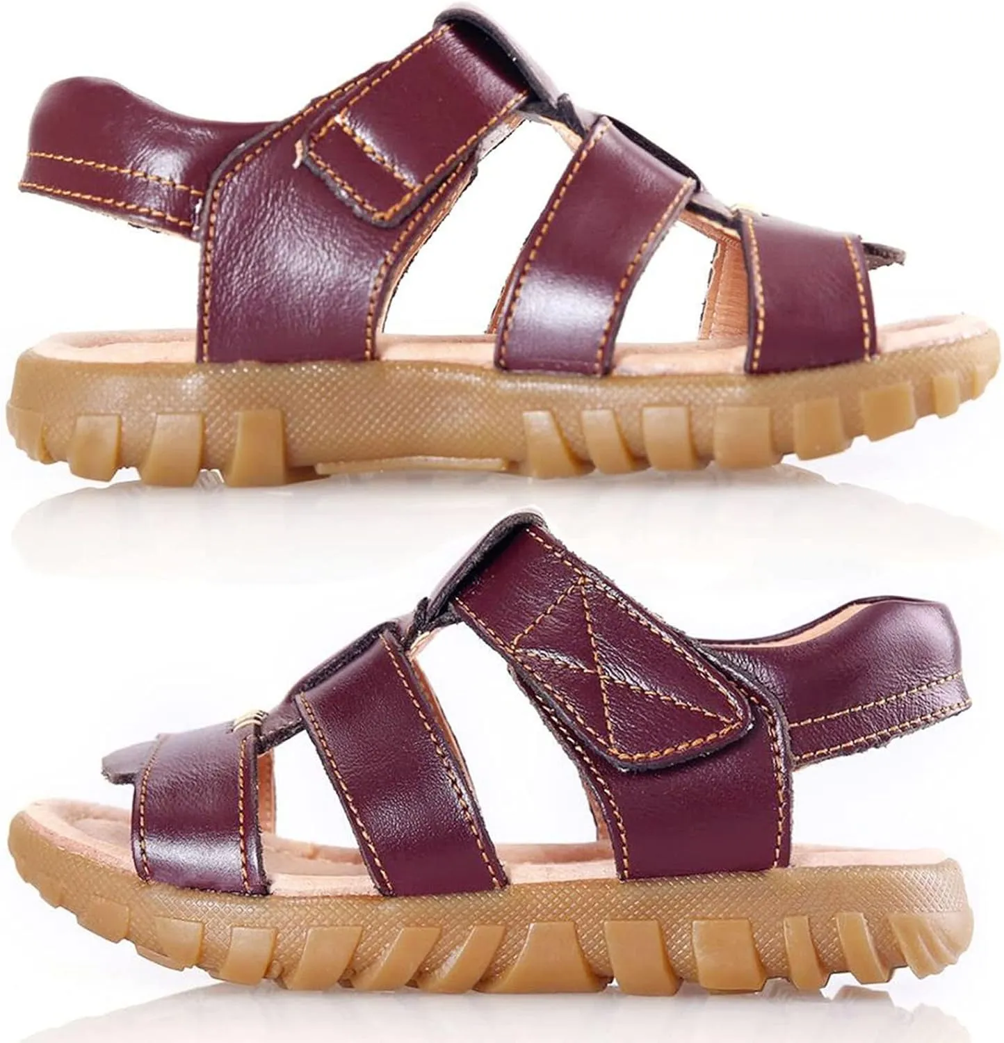 WUIWUIYU Boys Girls Outdoor Casual Open Toe Sport Sandals Beach Water Swimming Athletic Leather Summer Shoes