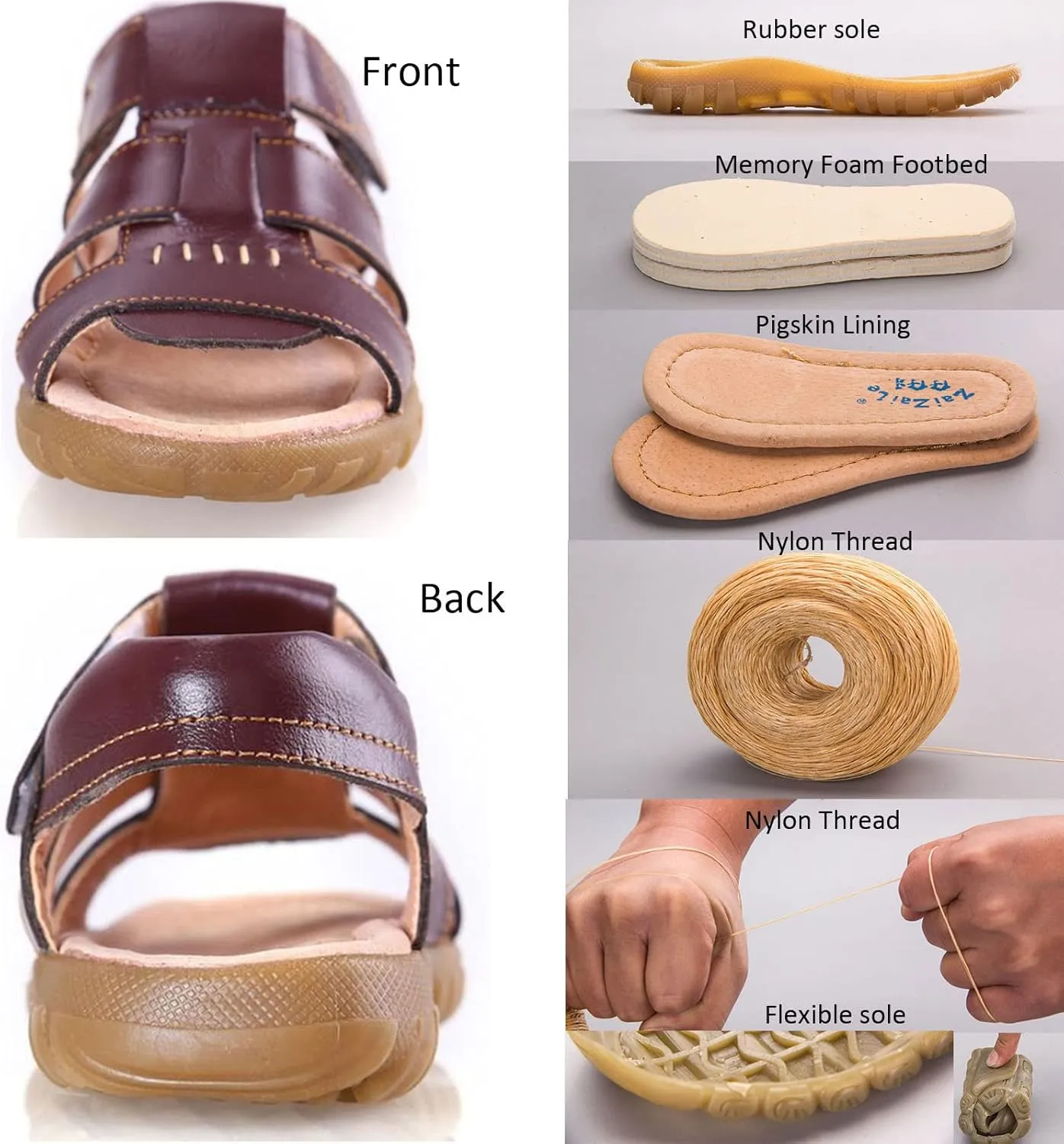 WUIWUIYU Boys Girls Outdoor Casual Open Toe Sport Sandals Beach Water Swimming Athletic Leather Summer Shoes