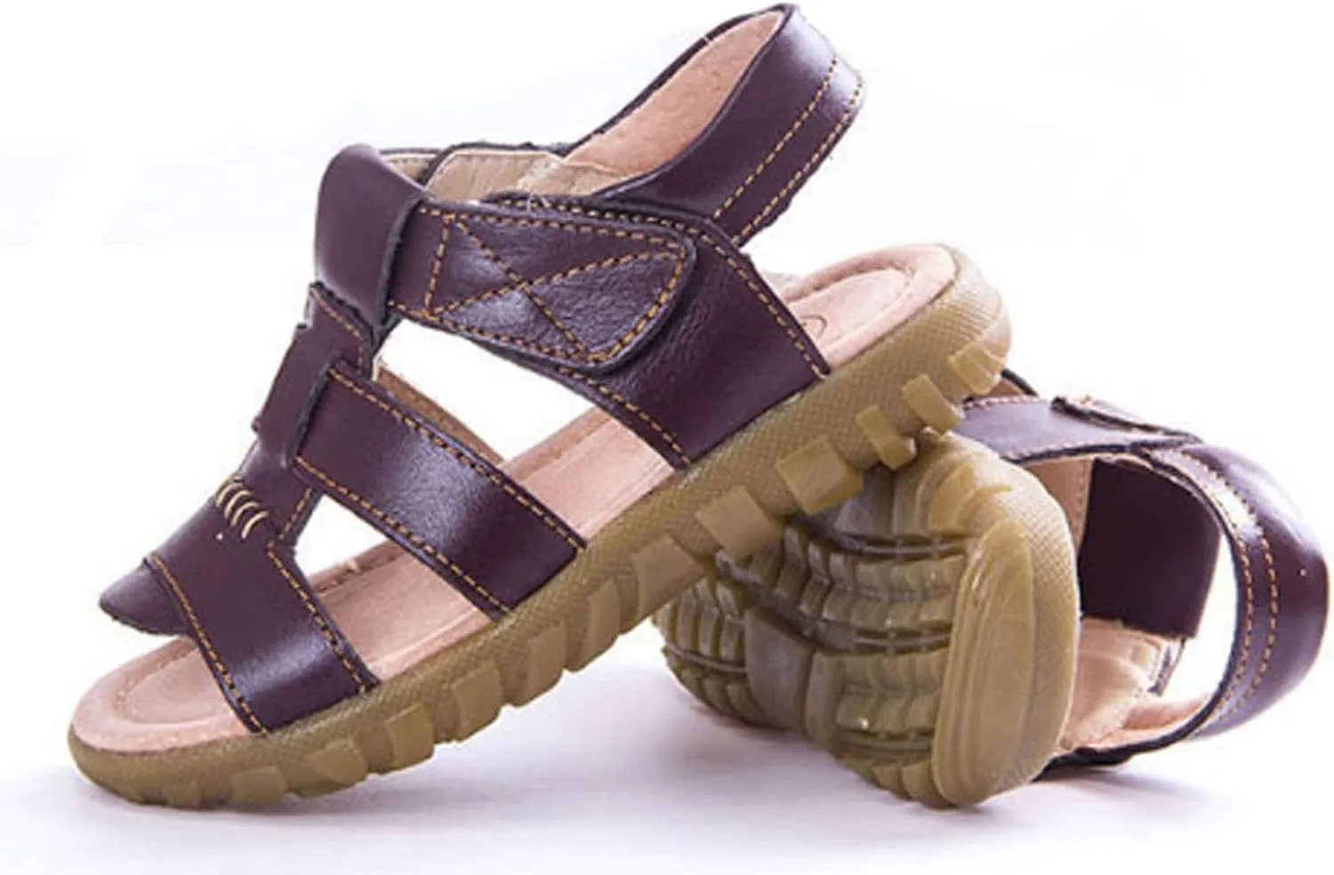 WUIWUIYU Boys Girls Outdoor Casual Open Toe Sport Sandals Beach Water Swimming Athletic Leather Summer Shoes