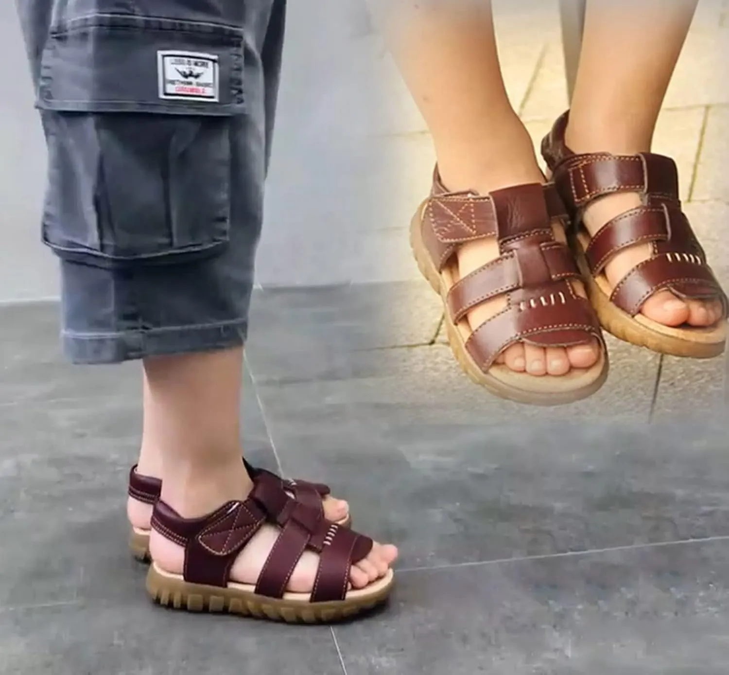WUIWUIYU Boys Girls Outdoor Casual Open Toe Sport Sandals Beach Water Swimming Athletic Leather Summer Shoes