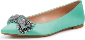XYD Women Classic Pointy Toe Ballet Flats Rhinestone Bows Slip On Basic Office Dress Satin Shoes