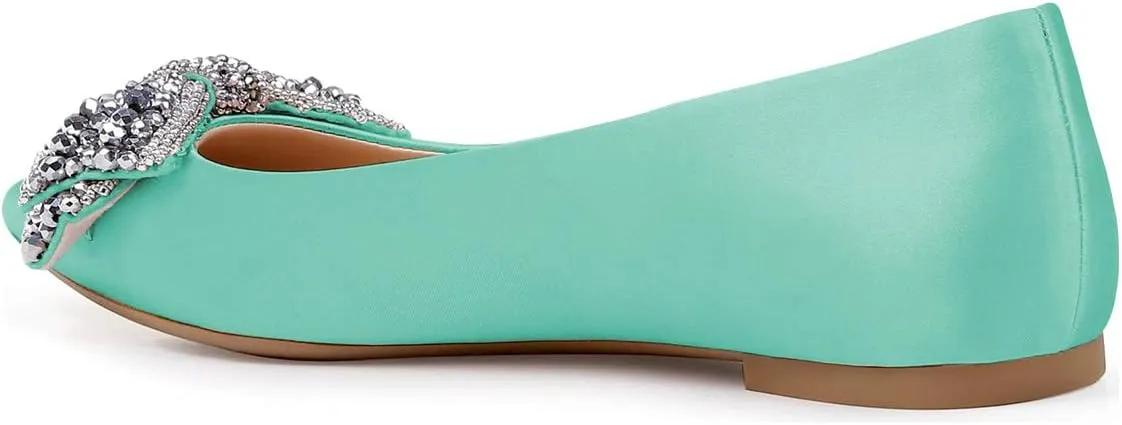 XYD Women Classic Pointy Toe Ballet Flats Rhinestone Bows Slip On Basic Office Dress Satin Shoes