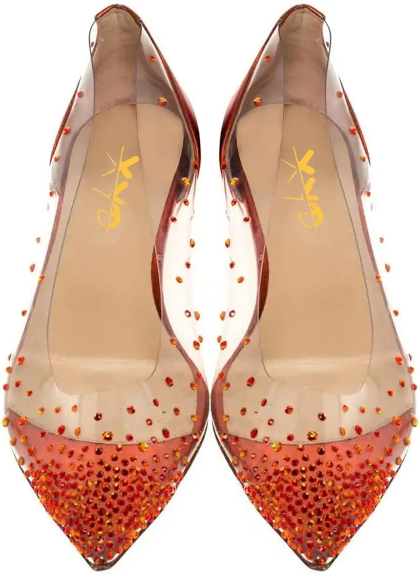 XYD Women Rhinestones Studded Ballet Flats Mesh Rivets Hidden Heels Slip On Pointed Toe Evening Dressy Shoes