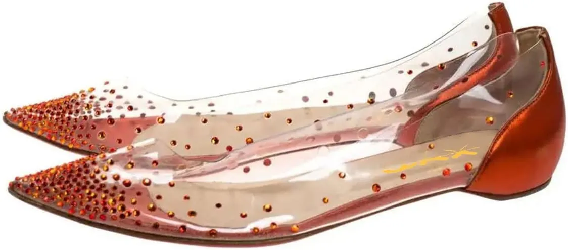 XYD Women Rhinestones Studded Ballet Flats Mesh Rivets Hidden Heels Slip On Pointed Toe Evening Dressy Shoes