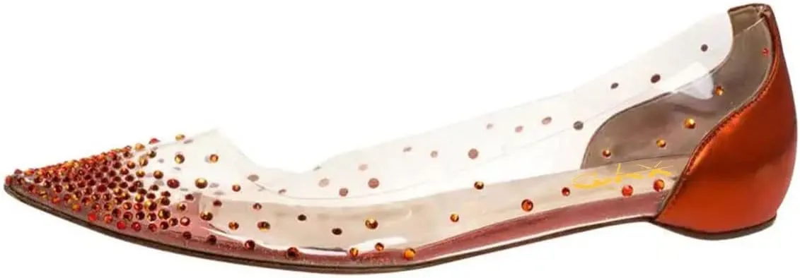 XYD Women Rhinestones Studded Ballet Flats Mesh Rivets Hidden Heels Slip On Pointed Toe Evening Dressy Shoes