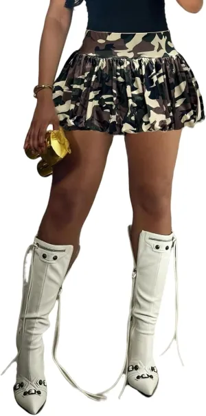 XZLUFNY Women Y2K Bubble Short Skirt Elastic High Waist Pleated Puffy Balloon Mini Skirts