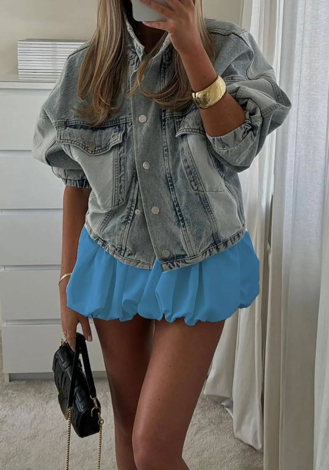 XZLUFNY Women Y2K Bubble Short Skirt Elastic High Waist Pleated Puffy Balloon Mini Skirts