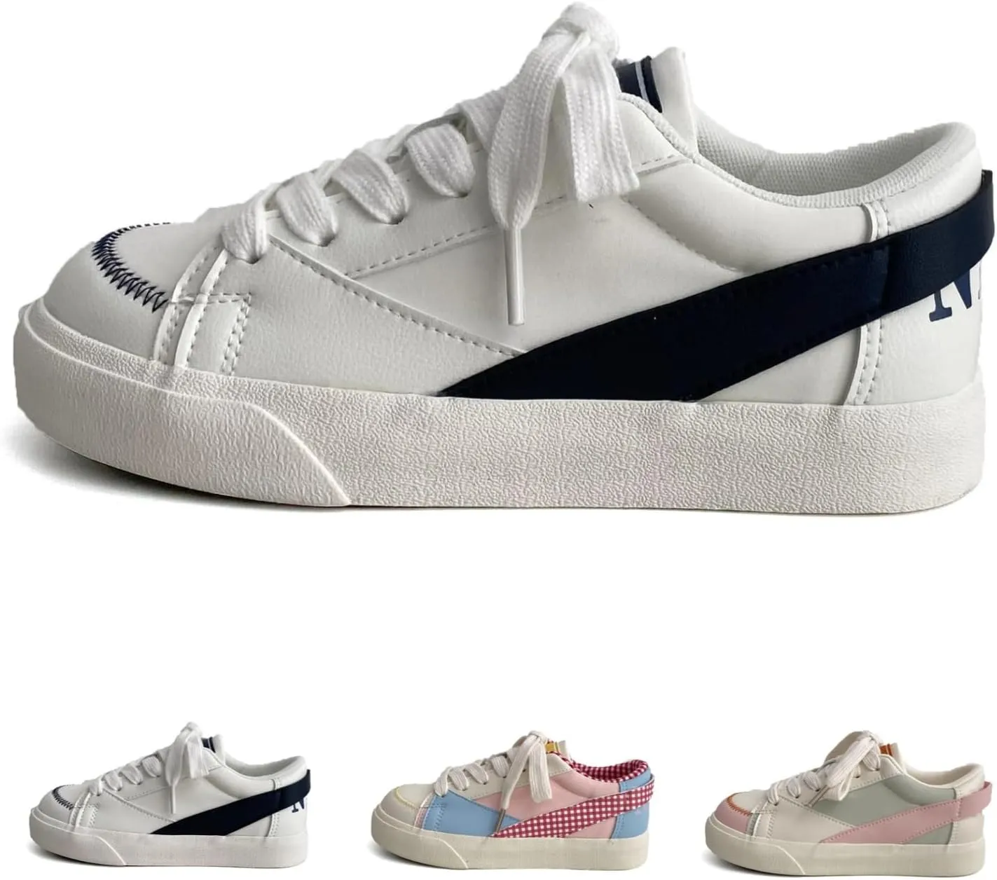 Y2K Cute Casual Sneakers for Women - Cute Plaid Shoes Chunky Rope Lace-up Fashion Comfortable White Shoes