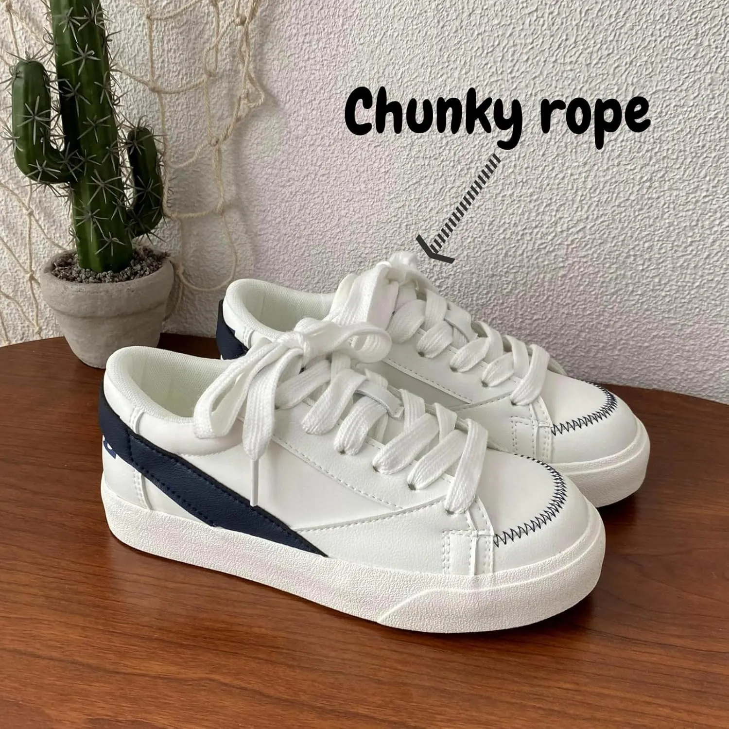 Y2K Cute Casual Sneakers for Women - Cute Plaid Shoes Chunky Rope Lace-up Fashion Comfortable White Shoes